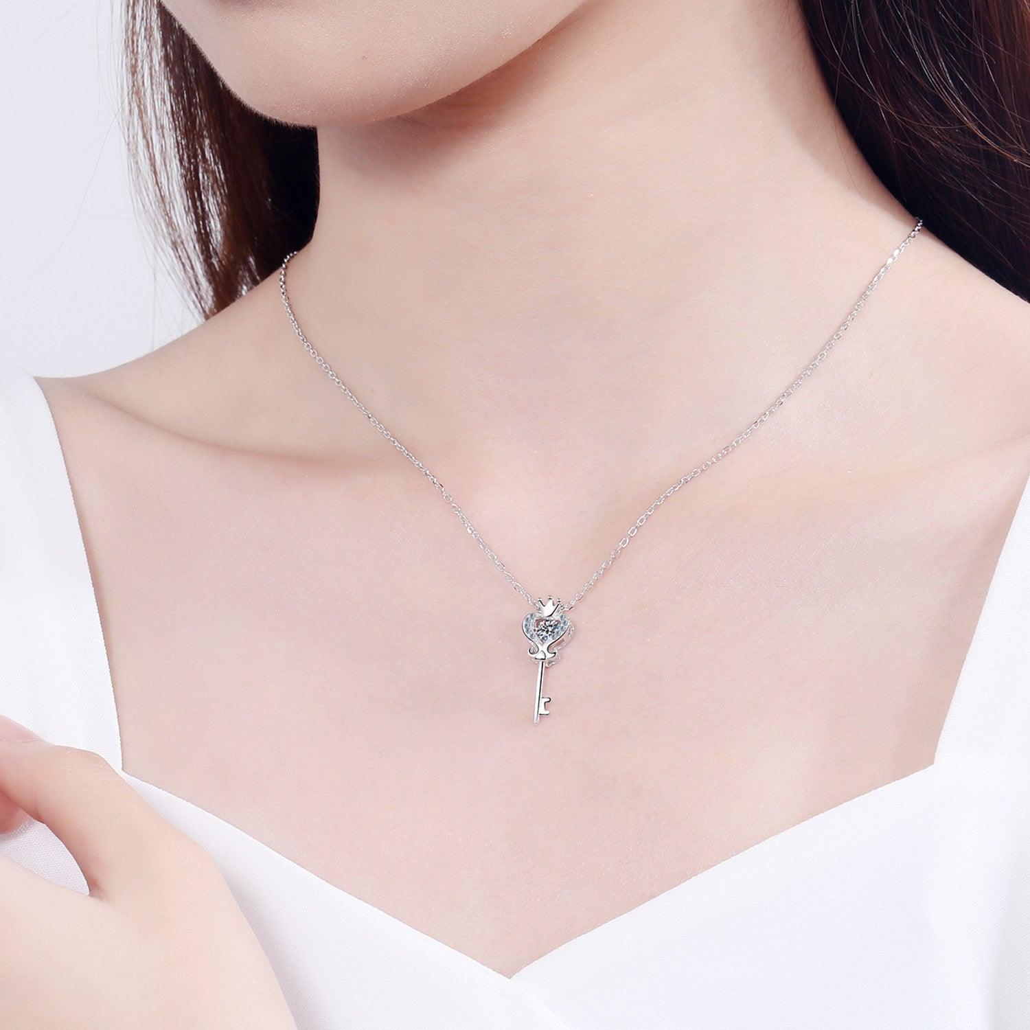 Key Shape Moissanite 925 Sterling Silver Necklace - Bona Fide Fashion
