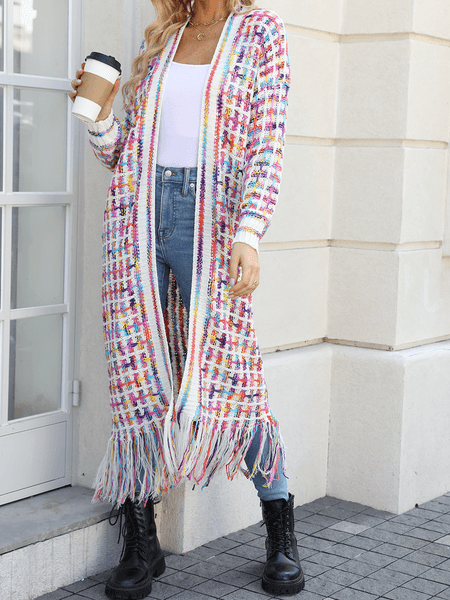 Knitted Fringed Long Cardigan Duster HFLHHS5DCL - Bona Fide Fashion