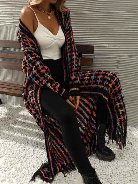 Knitted Fringed Long Cardigan Duster HFLHHS5DCL - Bona Fide Fashion