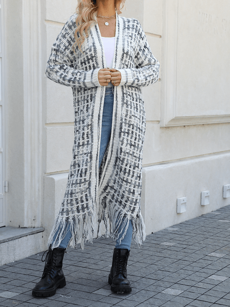 Knitted Fringed Long Cardigan Duster HFLHHS5DCL - Bona Fide Fashion