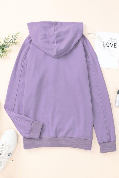 Lace-Up Dropped Shoulder Hoodie - Bona Fide Fashion