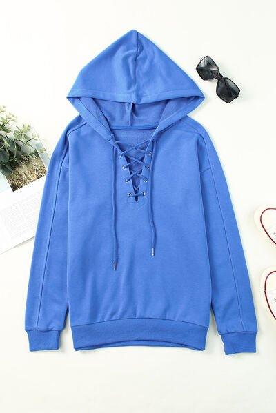 Lace-Up Dropped Shoulder Hoodie - Bona Fide Fashion