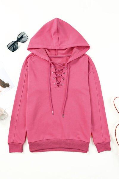 Lace-Up Dropped Shoulder Hoodie - Bona Fide Fashion