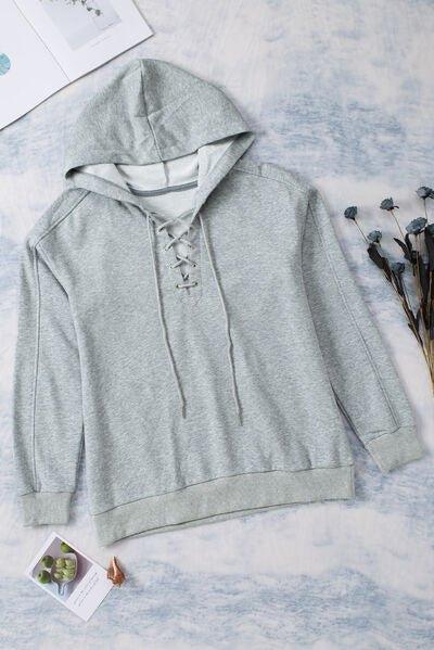 Lace-Up Dropped Shoulder Hoodie - Bona Fide Fashion