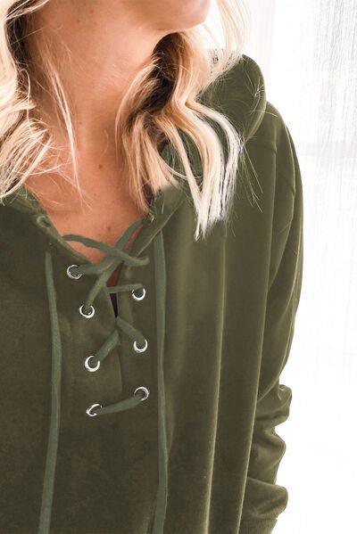 Lace-Up Dropped Shoulder Hoodie - Bona Fide Fashion