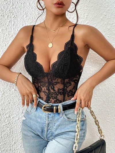 Lace V-Neck Spaghetti Strap Bodysuit - Bona Fide Fashion