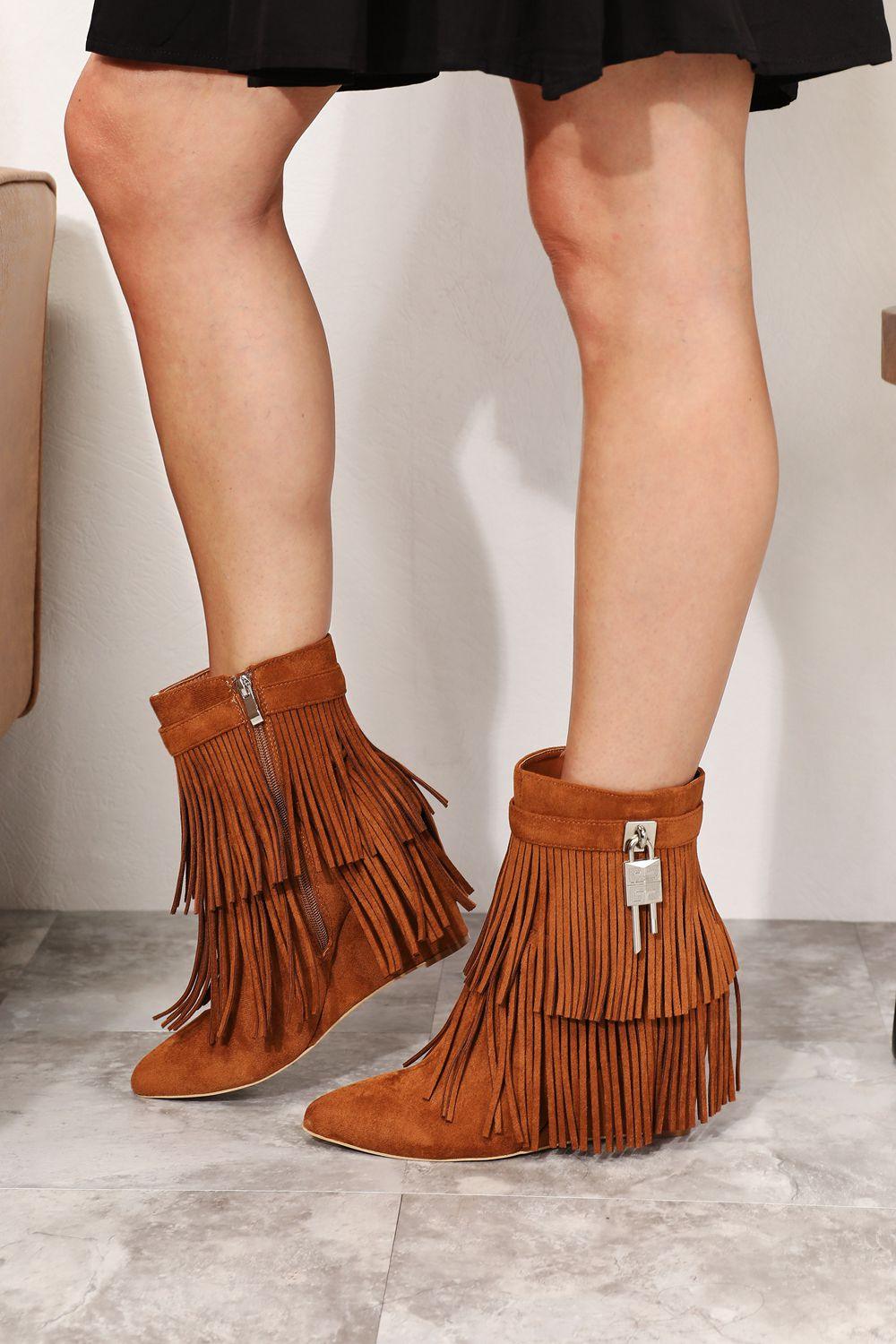 Legend Women's Tassel Wedge Heel Ankle Booties - Bona Fide Fashion