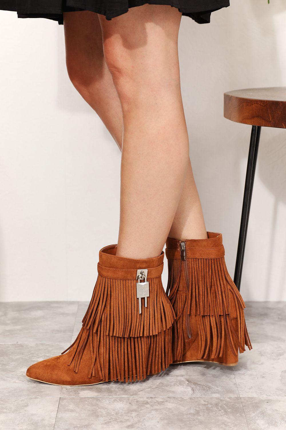 Legend Women's Tassel Wedge Heel Ankle Booties - Bona Fide Fashion