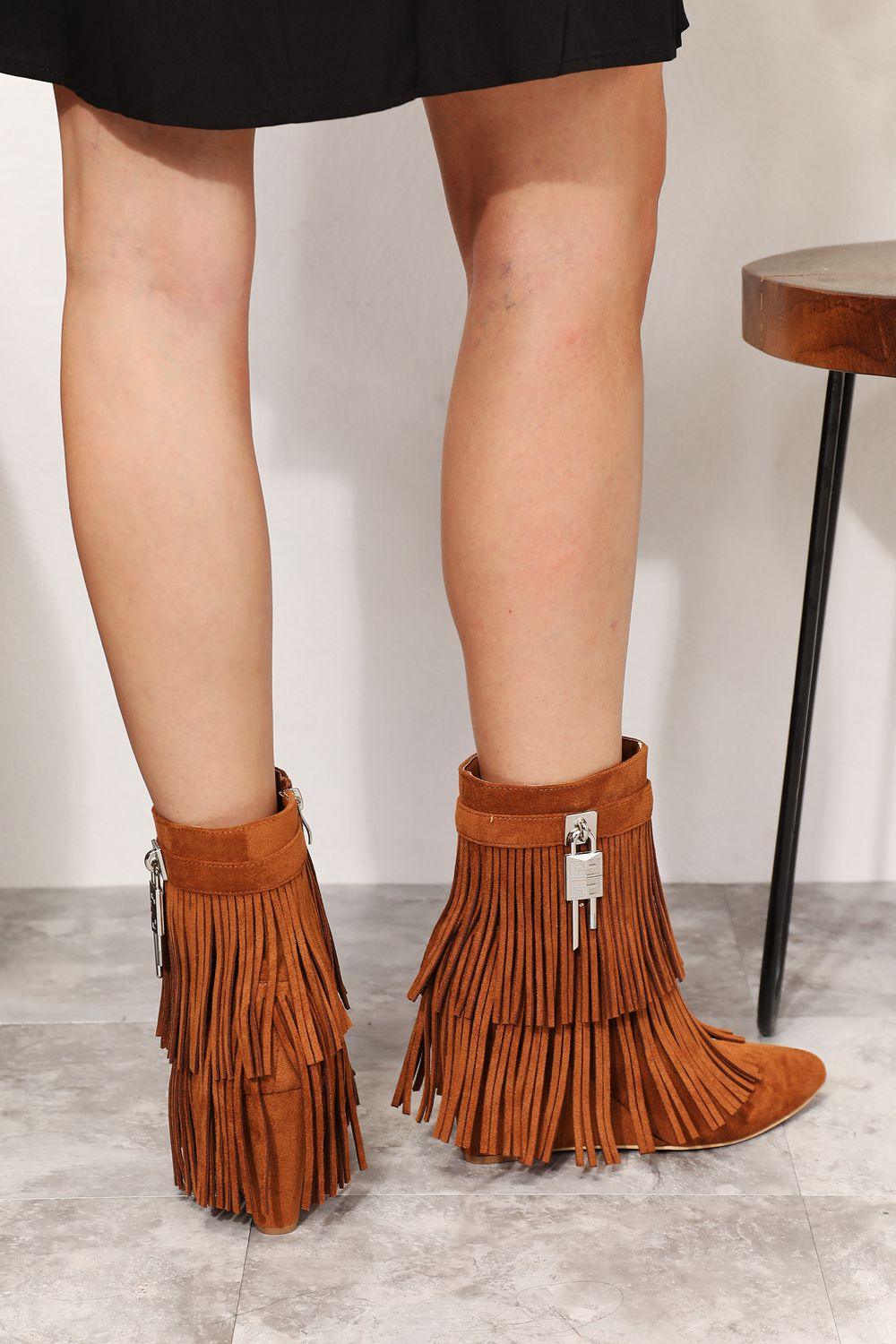 Legend Women's Tassel Wedge Heel Ankle Booties - Bona Fide Fashion