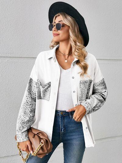 Leopard Button Up Denim Jacket - Bona Fide Fashion