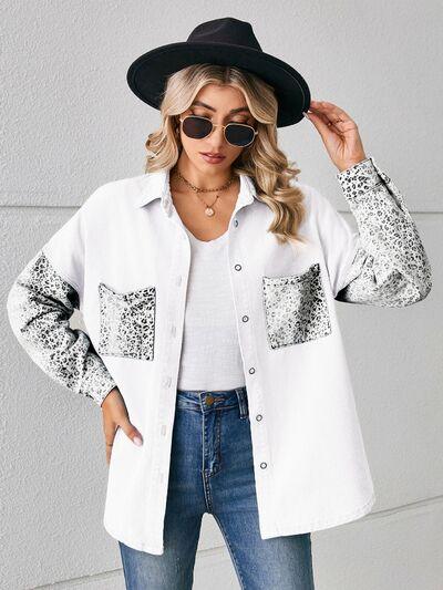 Leopard Button Up Denim Jacket - Bona Fide Fashion
