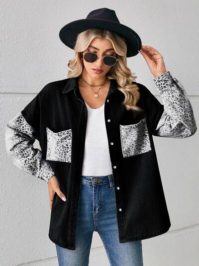 Leopard Button Up Denim Jacket - Bona Fide Fashion