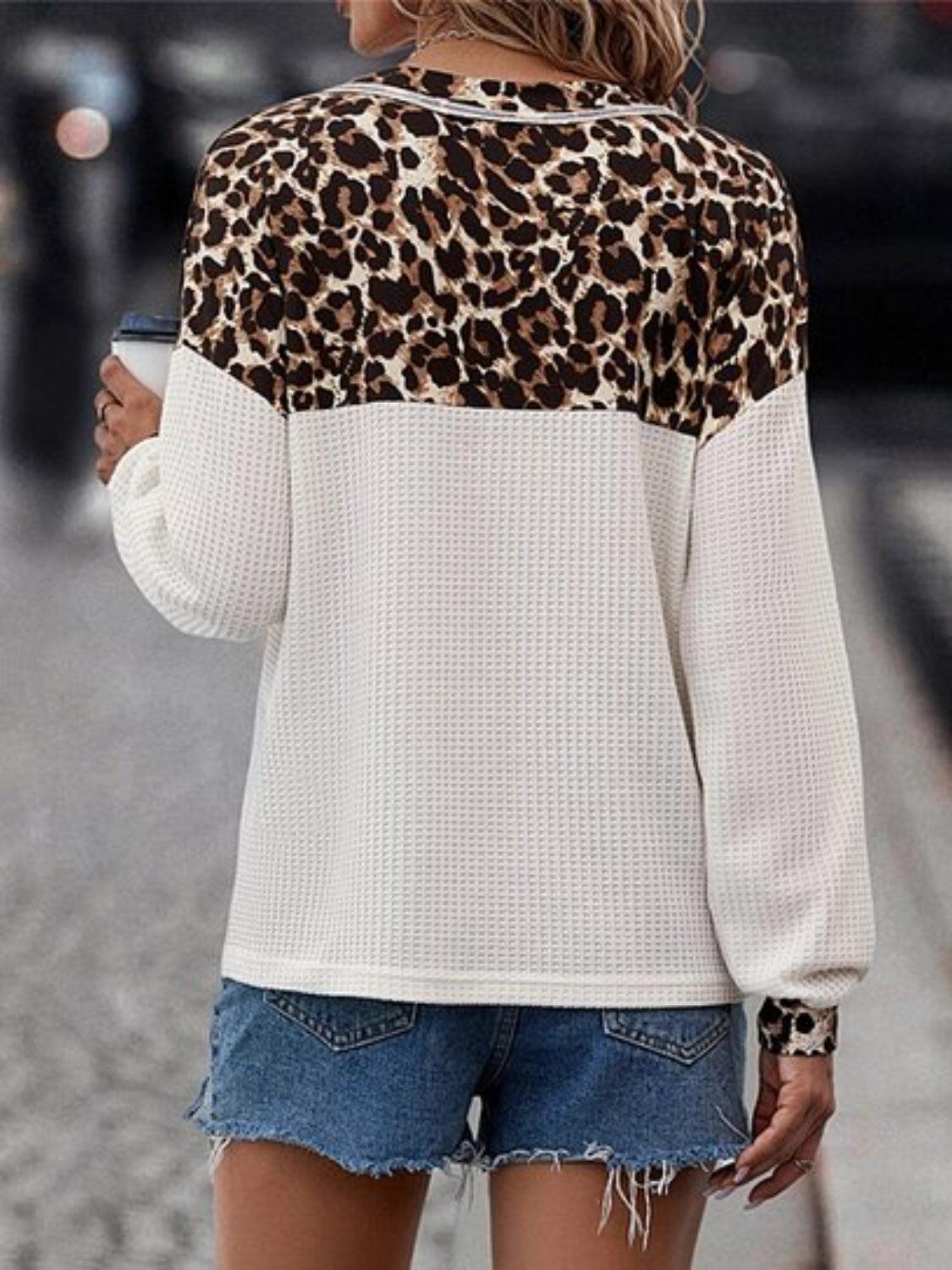 Leopard V-Neck Long Sleeve T-Shirt - Bona Fide Fashion