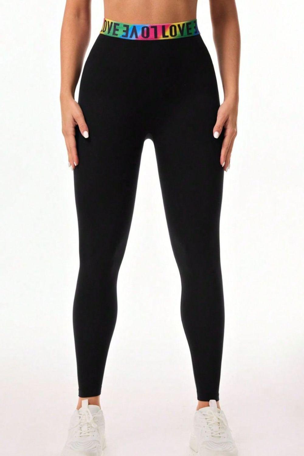 Letter Printed High Waist Active Leggings - Bona Fide Fashion