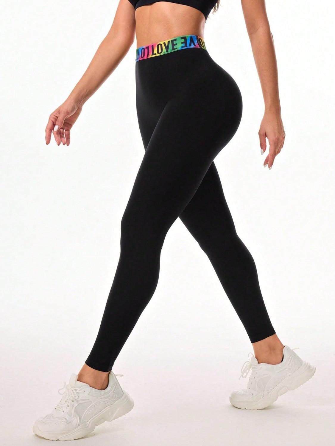 Letter Printed High Waist Active Leggings - Bona Fide Fashion