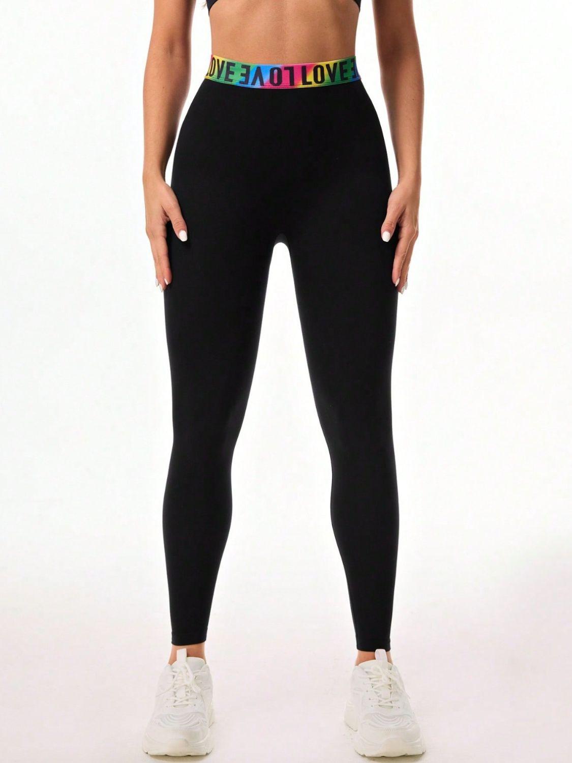 Letter Printed High Waist Active Leggings - Bona Fide Fashion