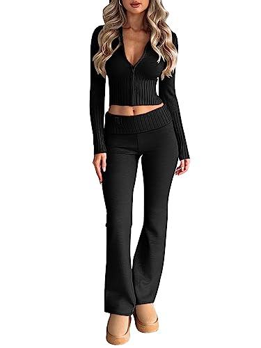 LILLUSORY Black 2 Piece Outfits For Women 2023 Fall Fashion Casual Trendy Sexy Y2K Clothes Sweatsuit Sweat Suit Matching Loungewear Lounge Pants Hoodies Sweatshirt Sweater Sets - Bona Fide Fashion