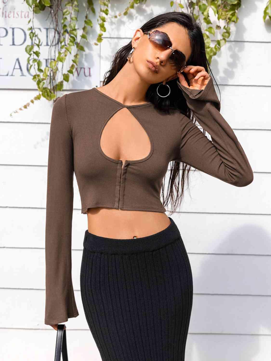 Lone Sleeve Cutout Zip Up Crop Top - Bona Fide Fashion