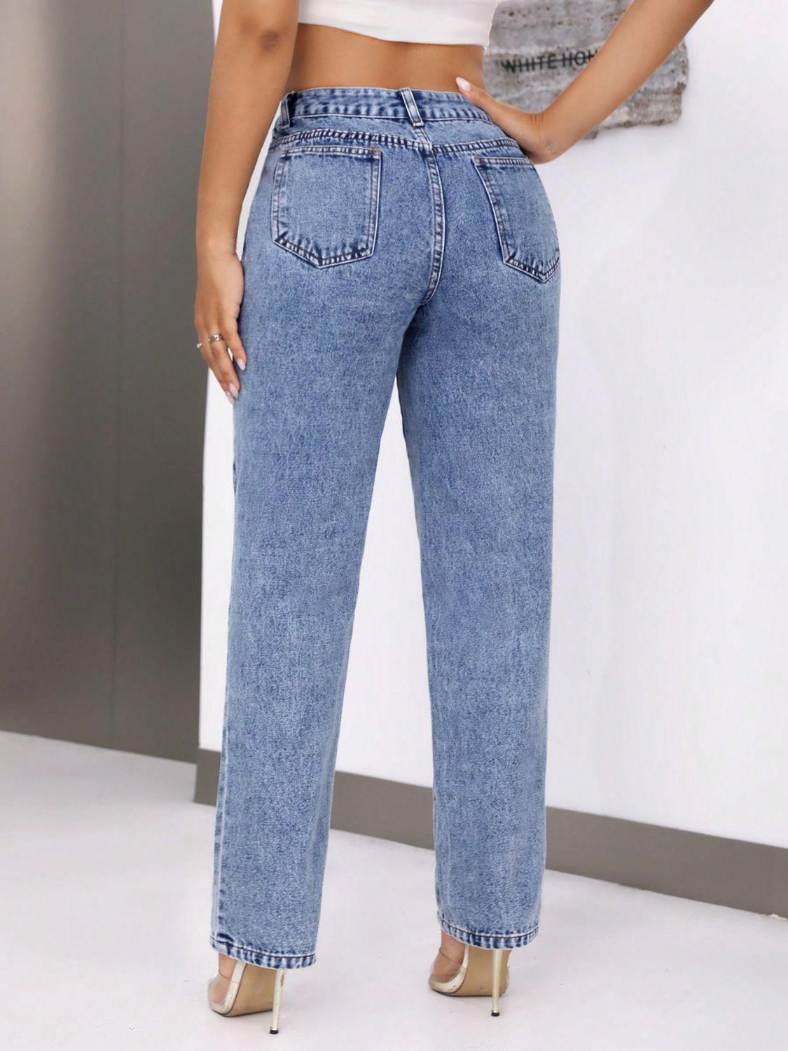 Mid-Rise Waist Jeans with Pockets - Bona Fide Fashion