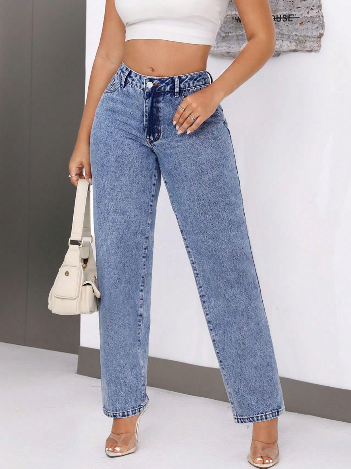 Mid-Rise Waist Jeans with Pockets - Bona Fide Fashion