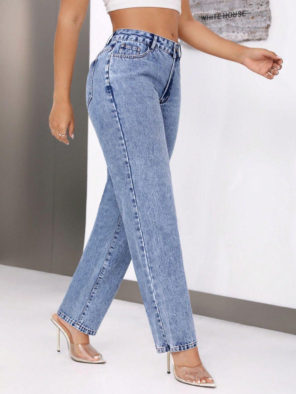 Mid-Rise Waist Jeans with Pockets - Bona Fide Fashion