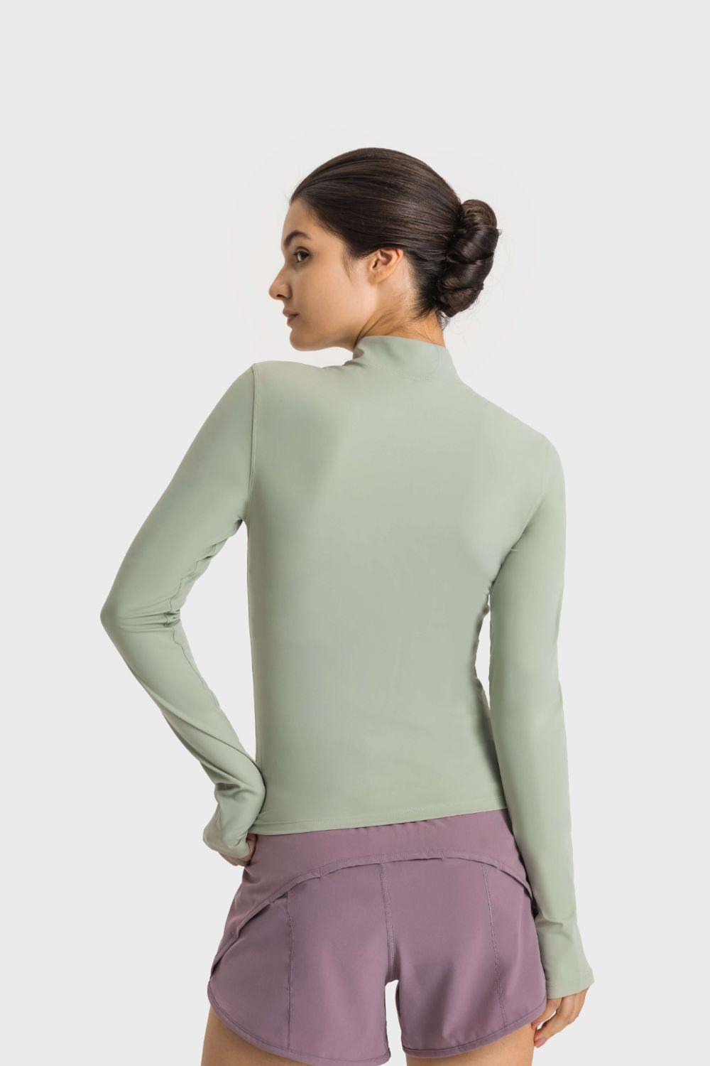 Millennia Half Zip Thumbhole Sleeve Sports Top - Bona Fide Fashion