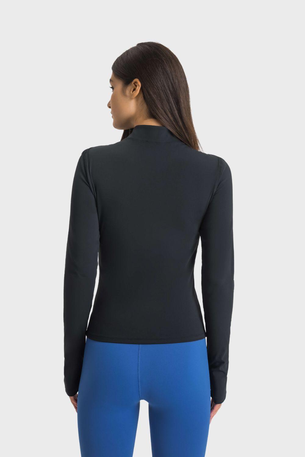 Millennia Half Zip Thumbhole Sleeve Sports Top - Bona Fide Fashion