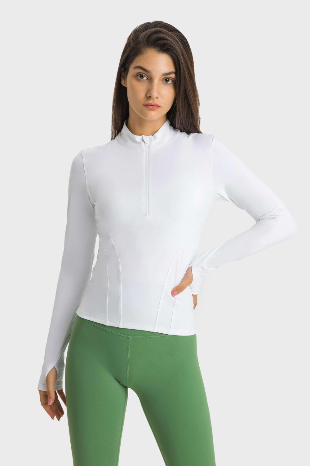 Millennia Half Zip Thumbhole Sleeve Sports Top - Bona Fide Fashion