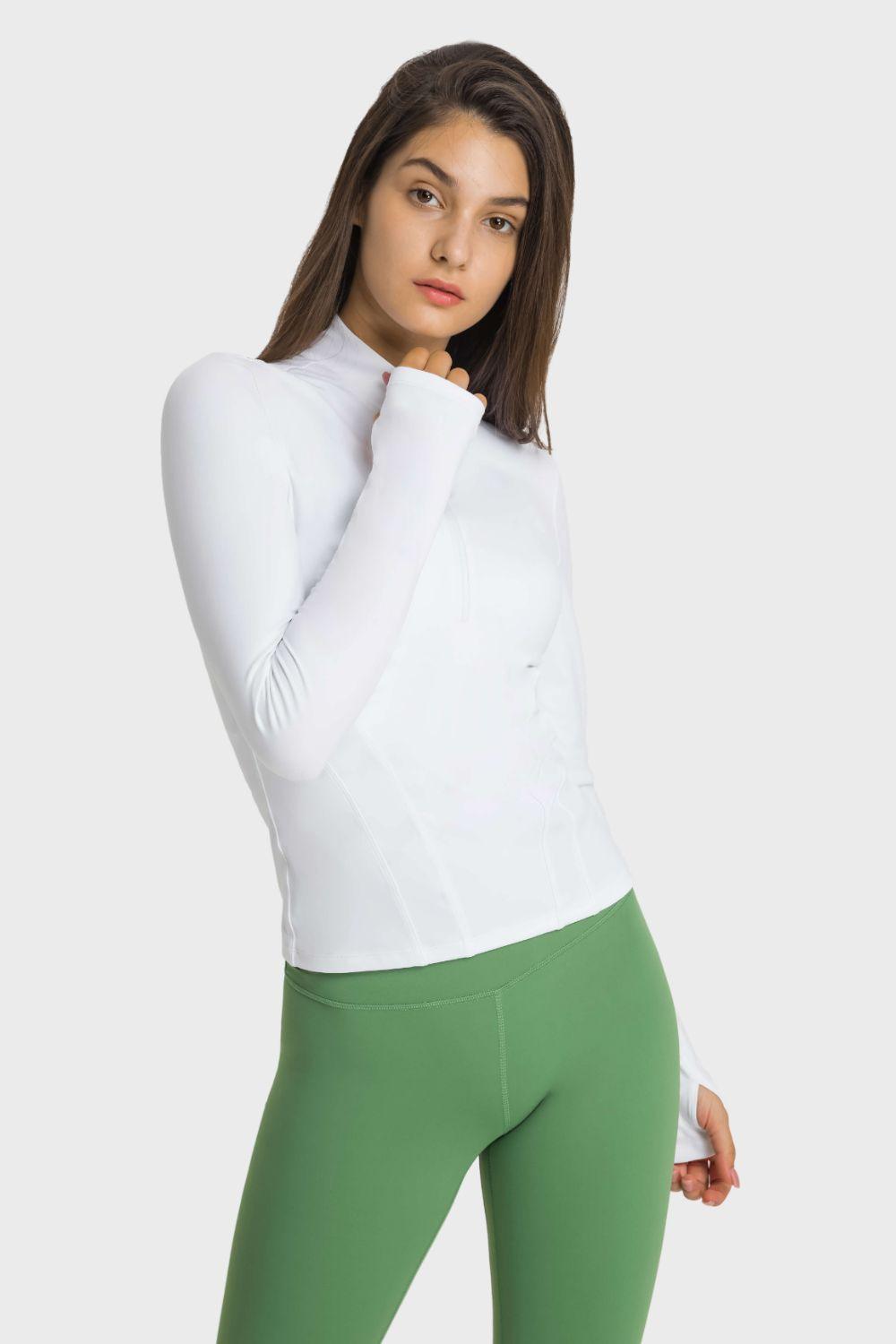 Millennia Half Zip Thumbhole Sleeve Sports Top - Bona Fide Fashion