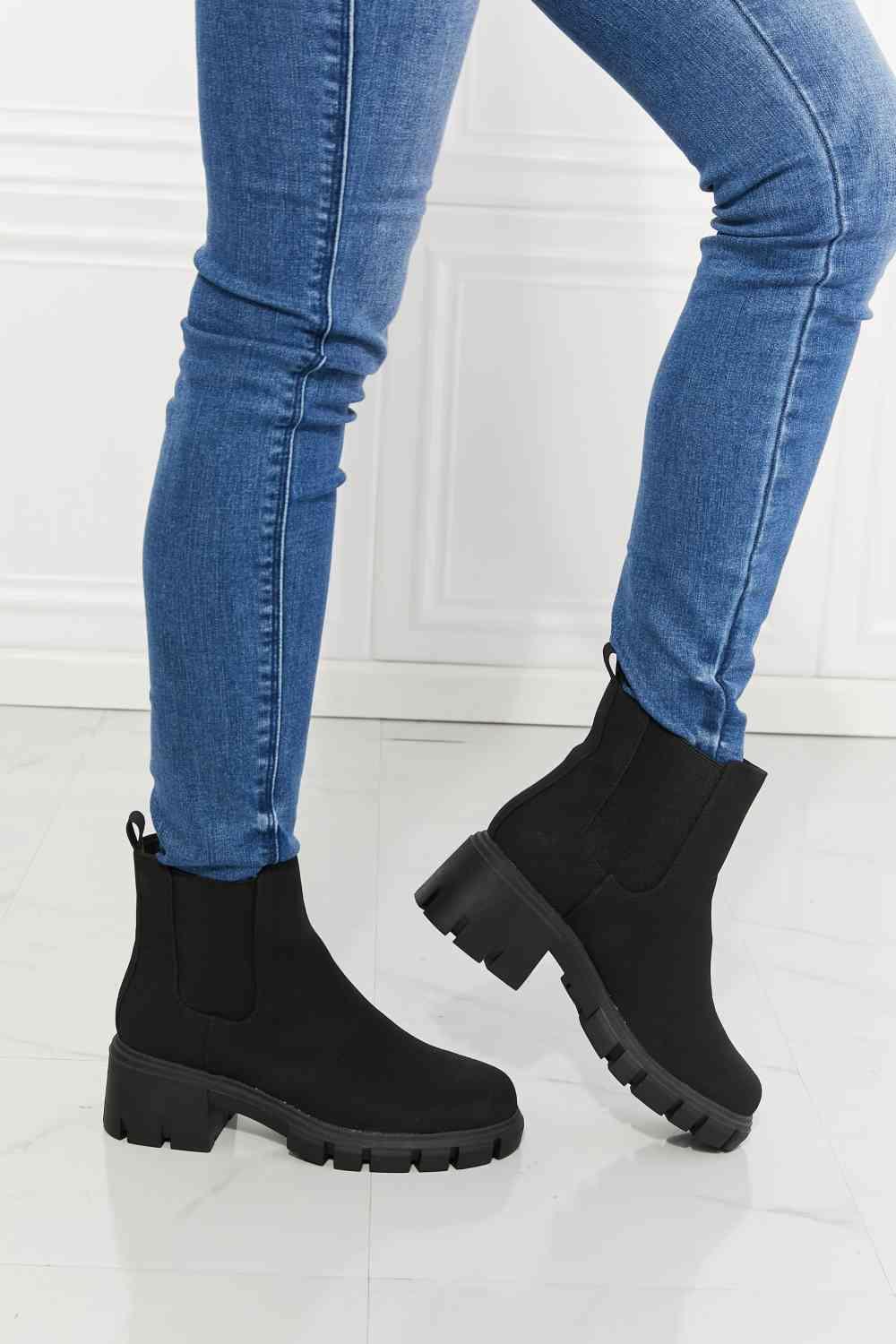 MMShoes Work For It Matte Lug Sole Chelsea Boots in Black - Bona Fide Fashion