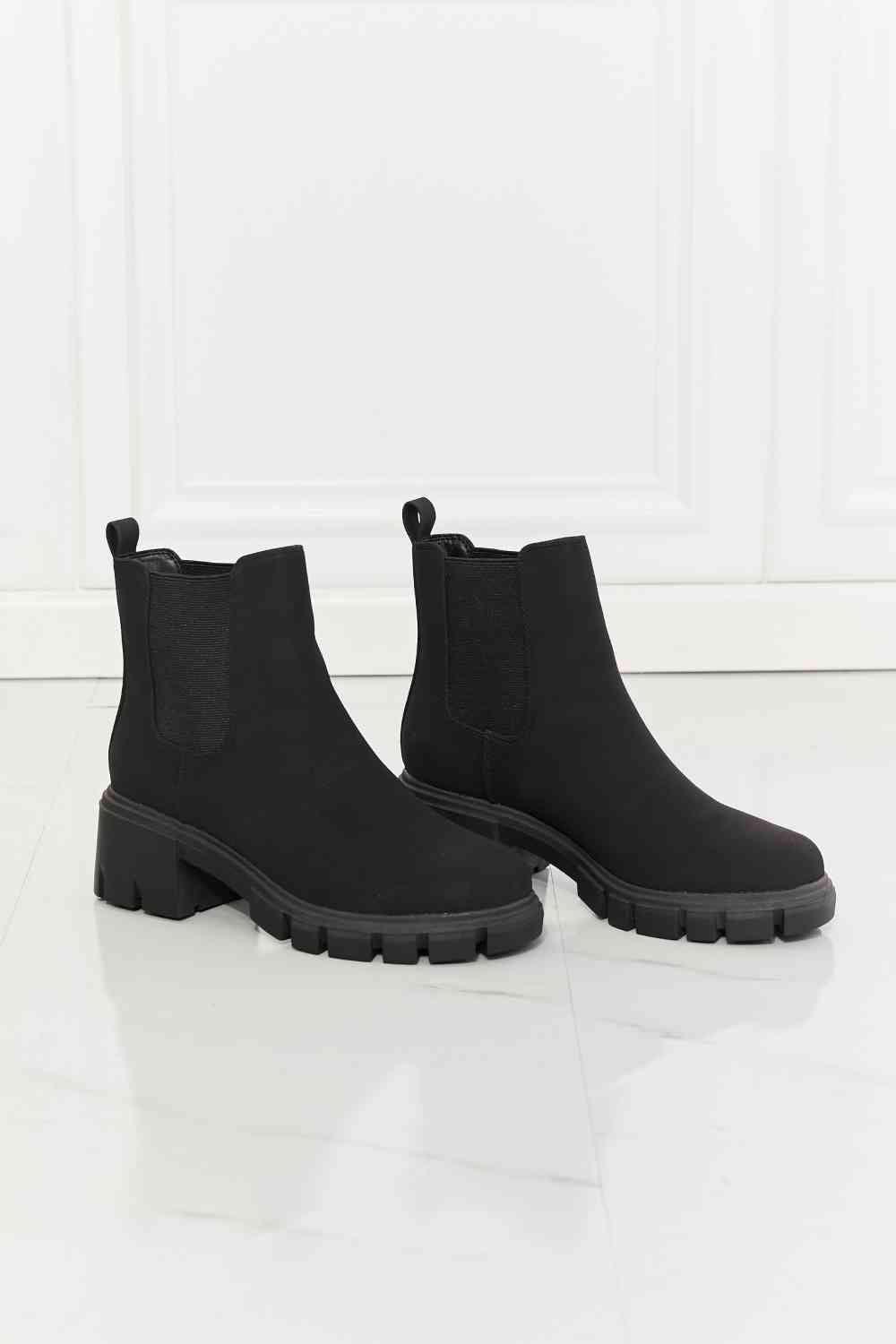 MMShoes Work For It Matte Lug Sole Chelsea Boots in Black - Bona Fide Fashion