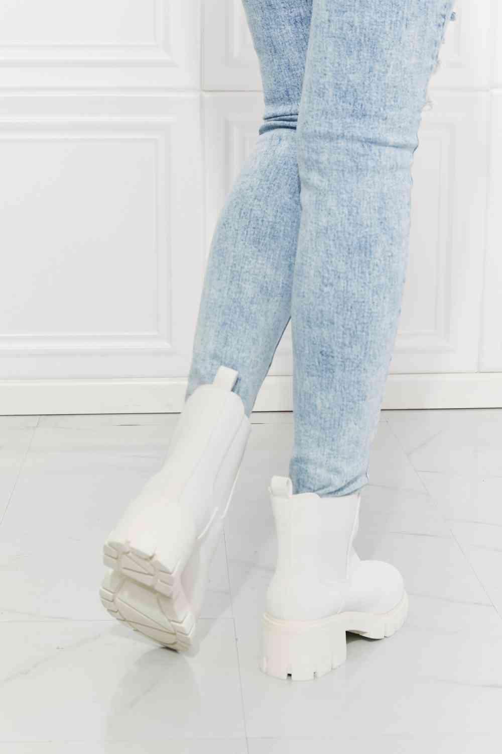 MMShoes Work For It Matte Lug Sole Chelsea Boots in White - Bona Fide Fashion