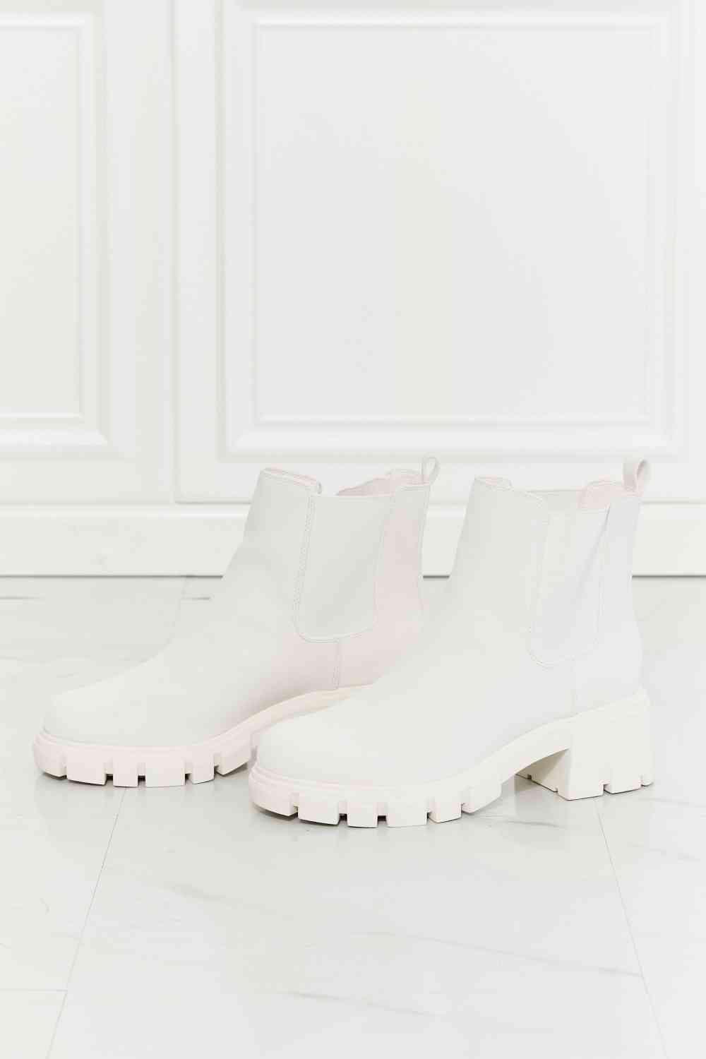 MMShoes Work For It Matte Lug Sole Chelsea Boots in White - Bona Fide Fashion