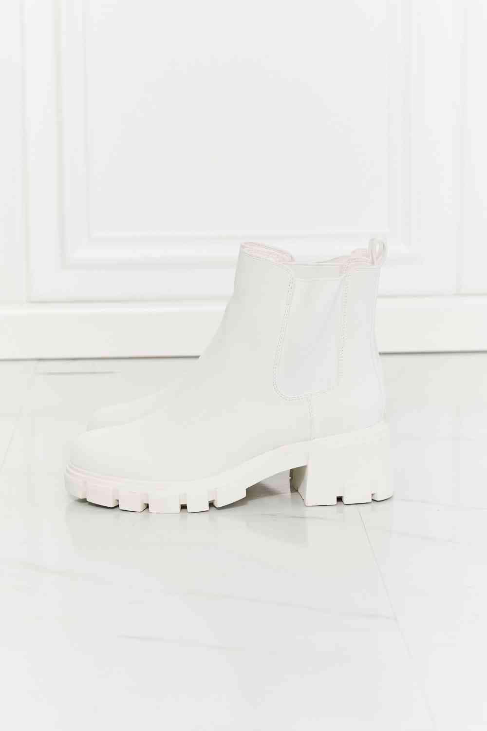 MMShoes Work For It Matte Lug Sole Chelsea Boots in White - Bona Fide Fashion