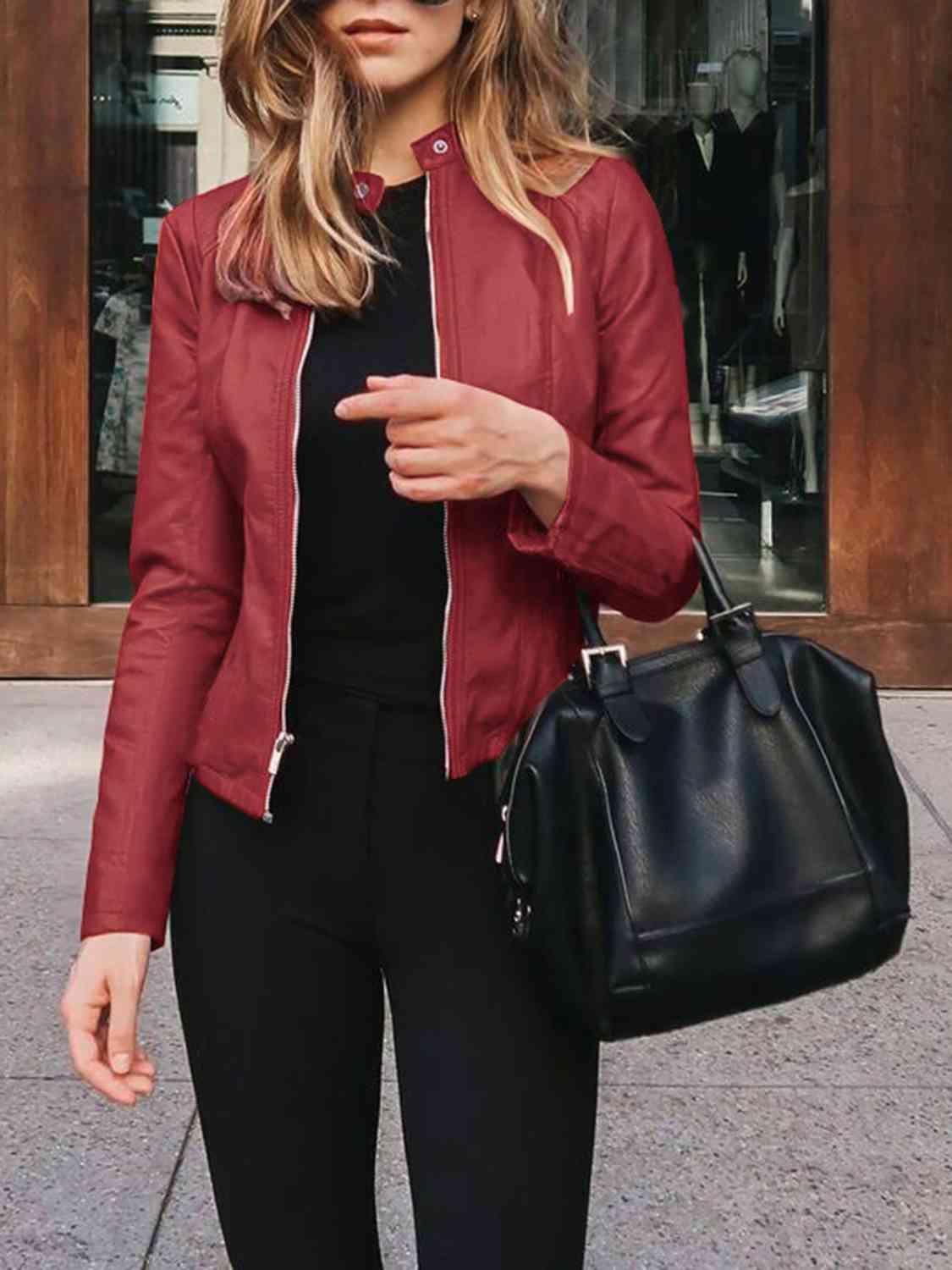 Mock Neck Zip Up Jacket - Bona Fide Fashion