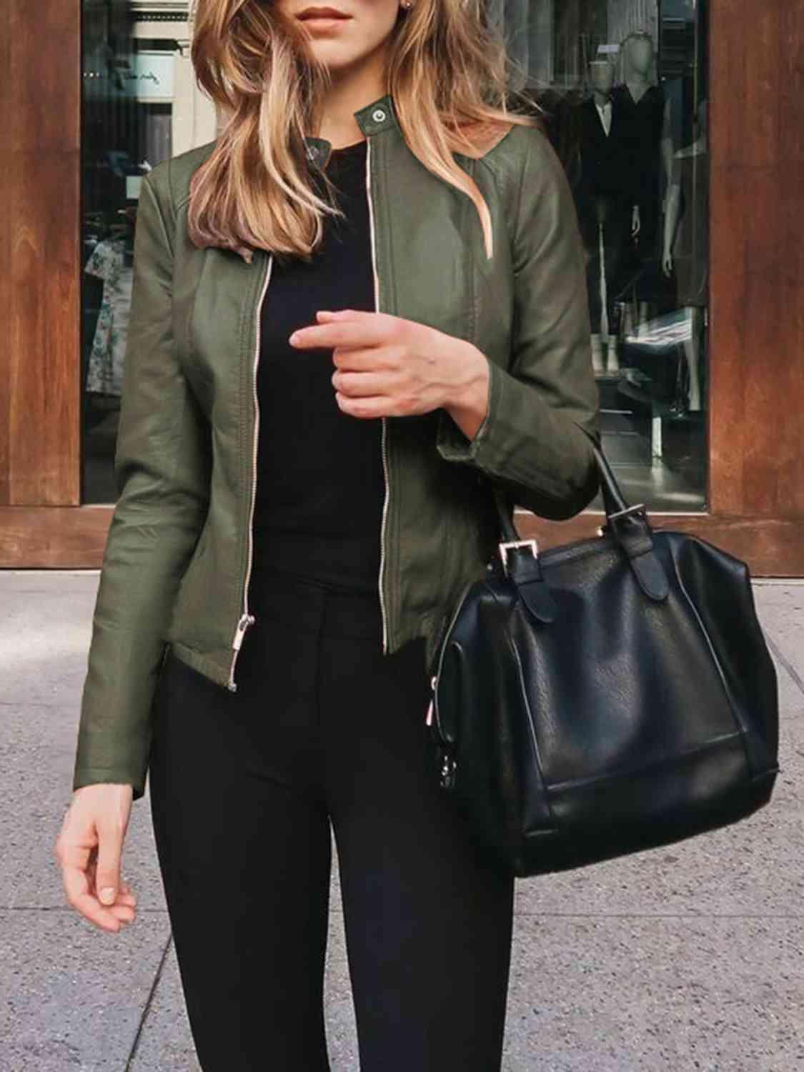 Mock Neck Zip Up Jacket - Bona Fide Fashion