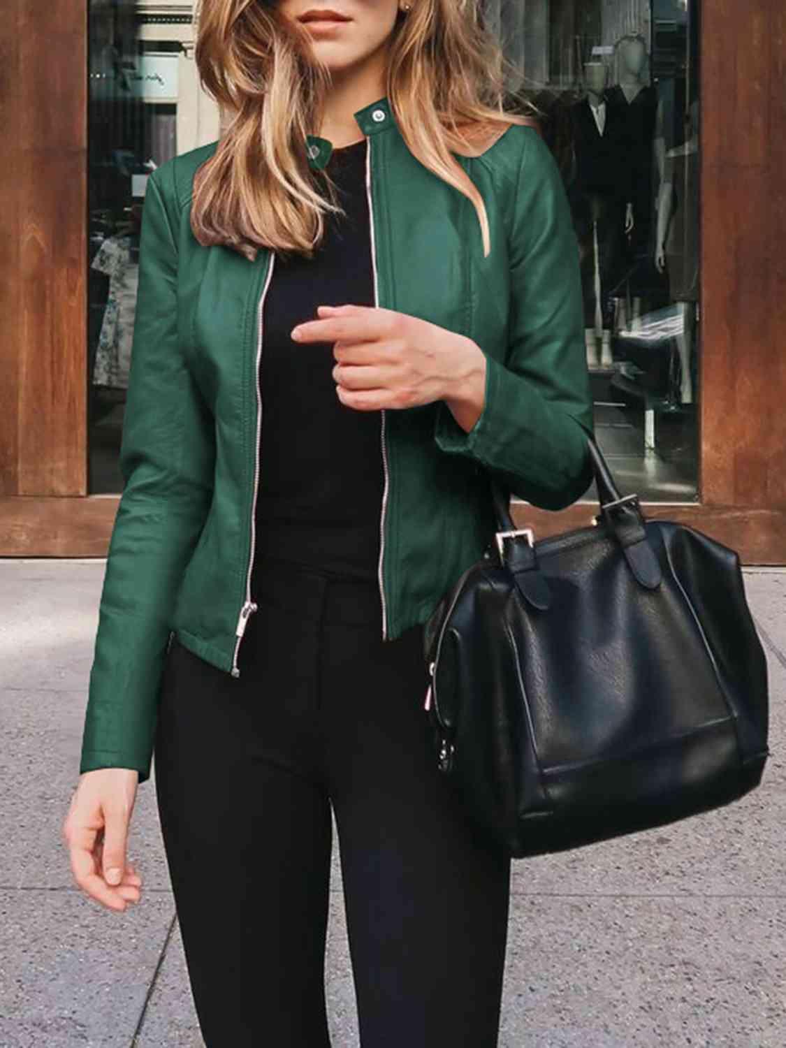 Mock Neck Zip Up Jacket - Bona Fide Fashion