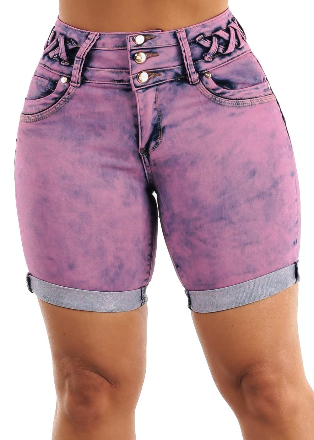 Moda Xpress Womens Juniors Butt Lifting Acid Purple Mid Thigh Shorts Size 5 10142D - Bona Fide Fashion