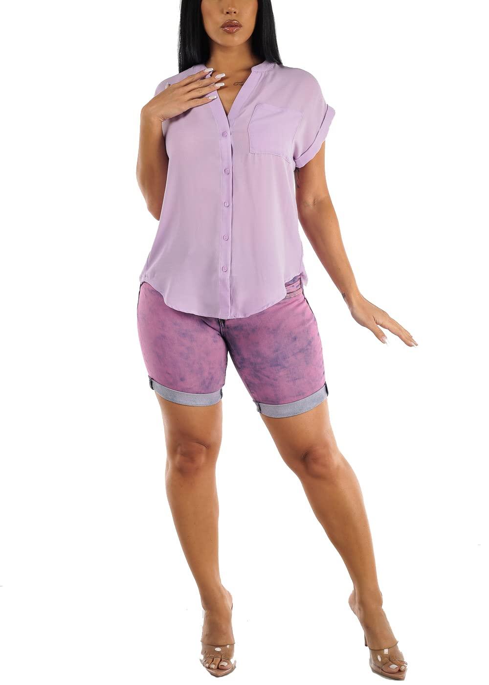 Moda Xpress Womens Juniors Butt Lifting Acid Purple Mid Thigh Shorts Size 5 10142D - Bona Fide Fashion