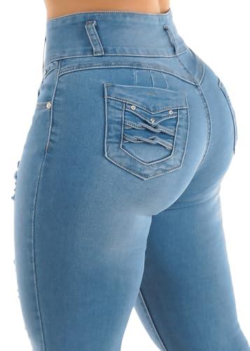 Moda Xpress Womens Juniors High Waist Ripped Light Blue Levantacola Skinny Jeans 12002X - Bona Fide Fashion
