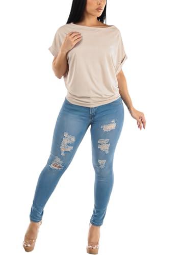 Moda Xpress Womens Juniors High Waist Ripped Light Blue Levantacola Skinny Jeans 12002X - Bona Fide Fashion