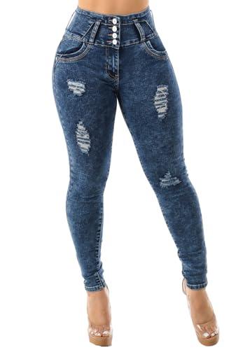 Moda Xpress Womens Juniors Ripped Levantacola Acid Wash High Rise Skinny Jeans 12001X - Bona Fide Fashion
