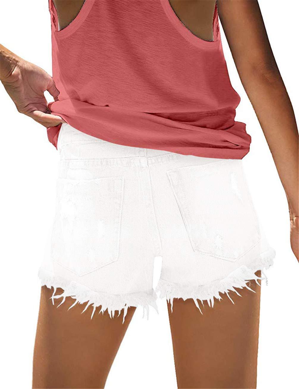 MODARANI Denim Shorts for Women Distressed Jean Shorts Ripped Shorts Mid Rise Summer Hot Shorts White L - Bona Fide Fashion