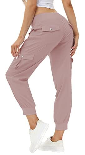 MoFiz Hiking Cargo Pants for Women with Pockets Lightweight Quick Dry Athletic Outdoor Summer Travel Casual Joggers Sweatpants Dusty Pink XL - Bona Fide Fashion