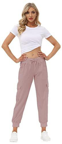 MoFiz Hiking Cargo Pants for Women with Pockets Lightweight Quick Dry Athletic Outdoor Summer Travel Casual Joggers Sweatpants Dusty Pink XL - Bona Fide Fashion