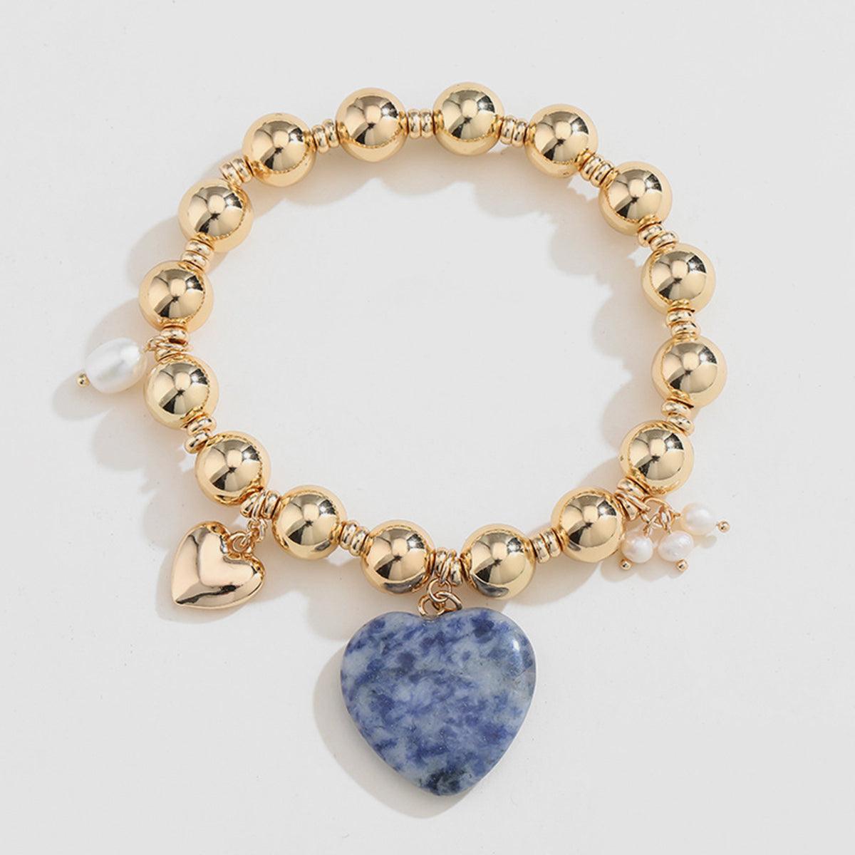 Natural Stone Gold-Plated Heart Bracelet - Bona Fide Fashion