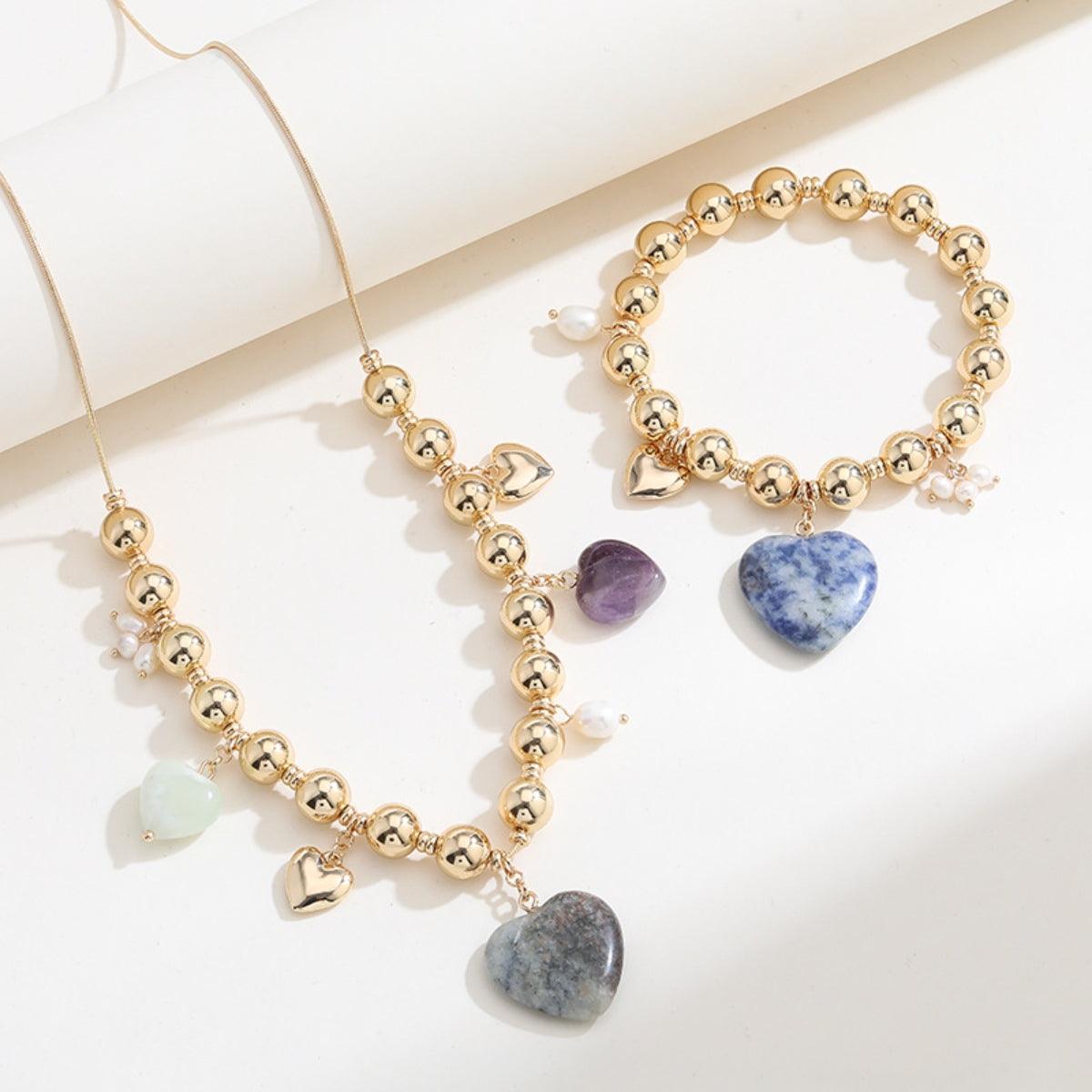 Natural Stone Gold-Plated Heart Bracelet - Bona Fide Fashion