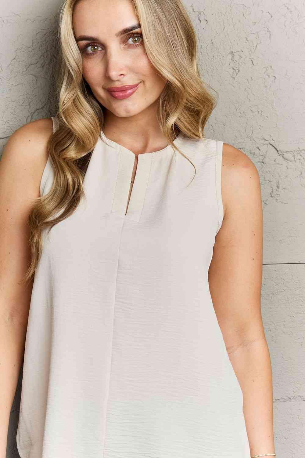 Ninexis First Glance Sleeveless Neckline Slit Top - Bona Fide Fashion