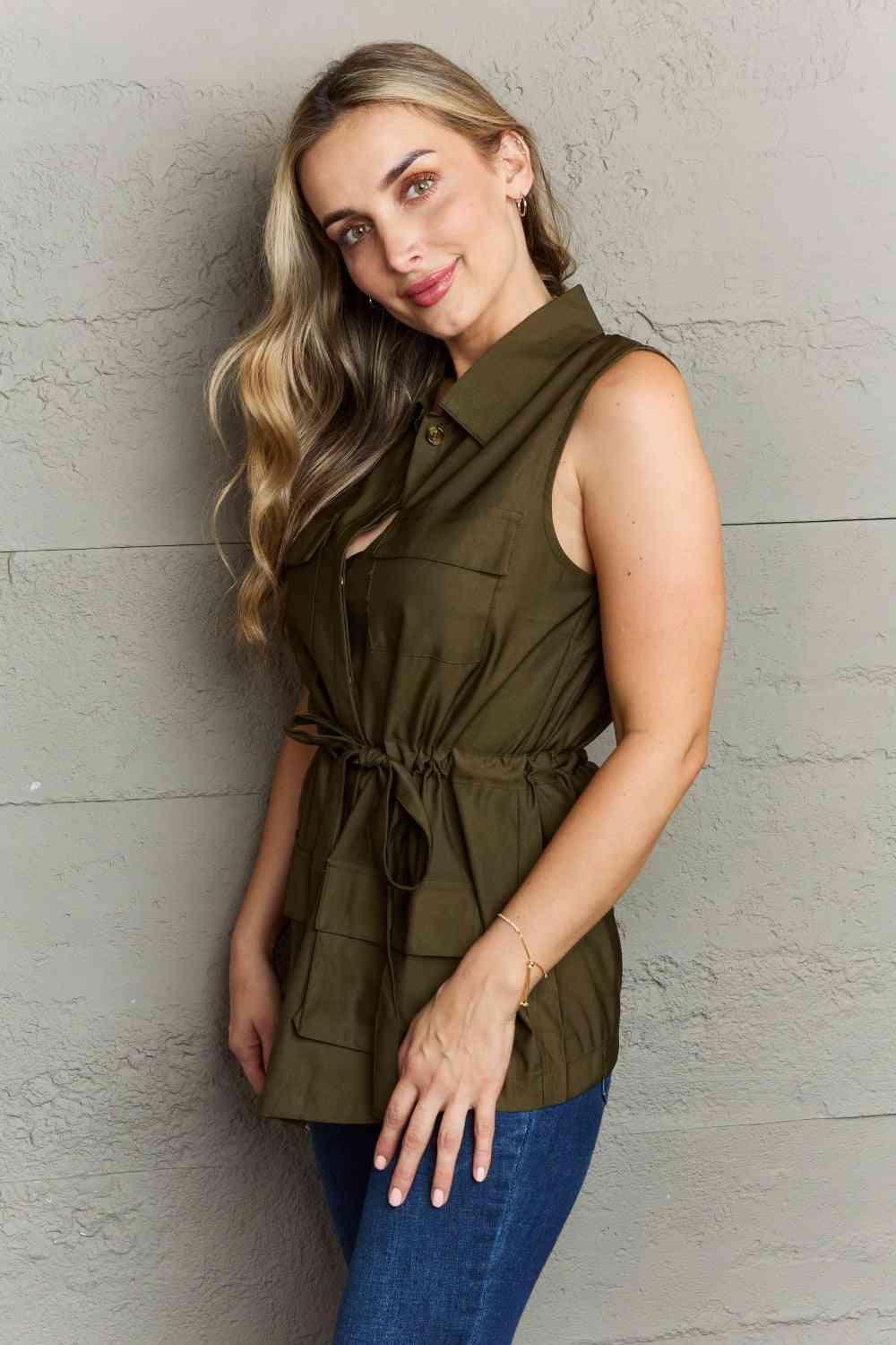 Ninexis Follow The Light Sleeveless Collared Button Down Top - Bona Fide Fashion