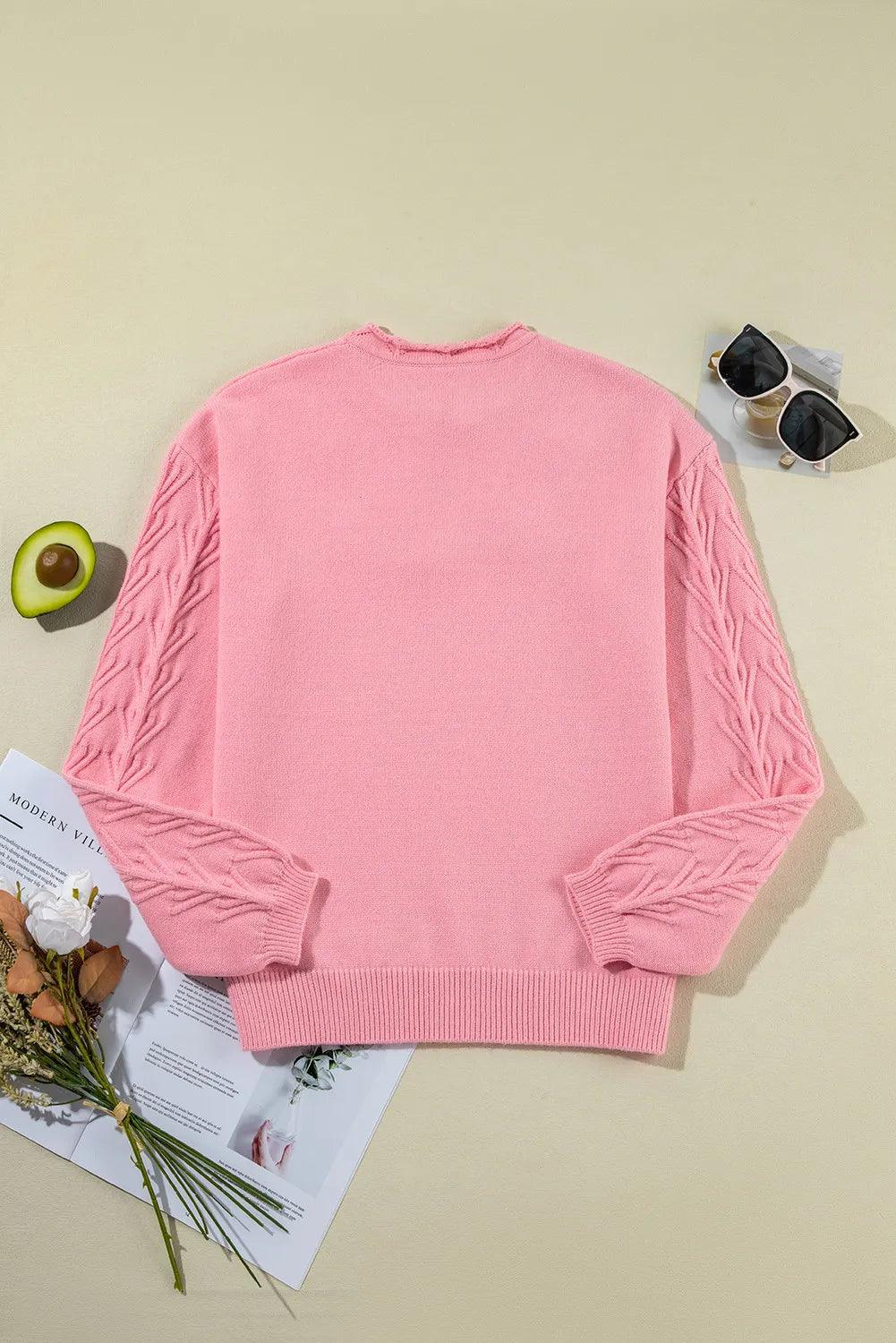 Notched Long Sleeve Sweater - Bona Fide Fashion